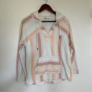 Roxy Pink Striped Relaxed Hooded Beachy Long Sleeve Sweater